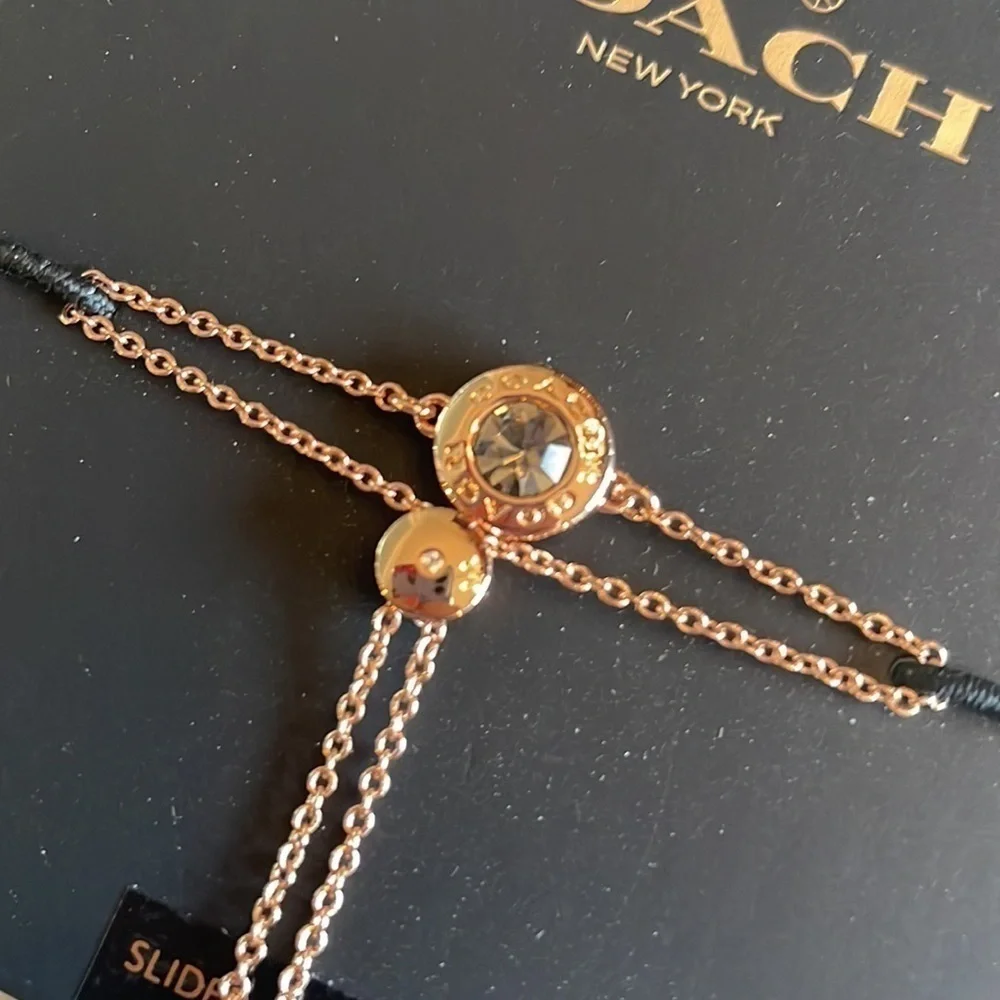 Brand New Coach Open Circle Slider Bracelet Rose Gold Glass Stone